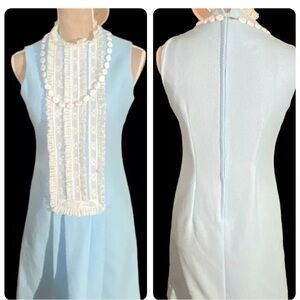 Vintage 1960's "VICKY" Light Blue Sleeveless Polyester Ruffle Dress